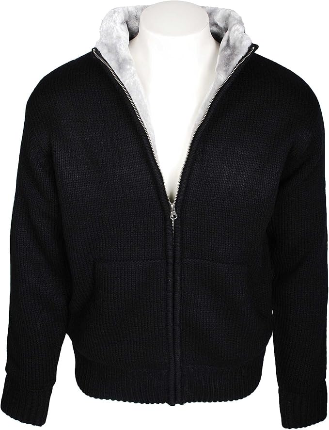 Fletcher & Lowe Men's Black Teddy Fur Lined ZipUp Cardigan in Size