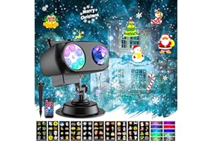 zelaxy Christmas Projector Lights Outdoor, Christmas Decorations 2-in-1 LED (10 Ocean Wave & 10 Slides Patterns) IP44 Waterpr