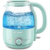 Elite Gourmet 1.2L Glass Kettle, 1200W Fast Boil, Temp Control, Mint | BPA-Free Borosilicate Glass, Keep Warm Function, Auto Shut-Off &amp; Boil-Dry Protection, 360&deg; Cordless Base