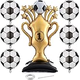 7Pcs Soccer Balloons Set, 59 Inch Giant Champion Trophy Balloon and 6Pcs 18 Inch Football Mylar Foil Balloons for Soccer Birthday Party Decorations Sports Football Party Supplies