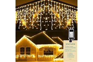 KNONEW Christmas Lights Outdoor Decorations 400 LED 33ft 8 Modes Curtain Fairy String Light with 75 Drops, Clear Wire LED String Light Indoor Decor for Wedding Party Christmas Decorations Warm White