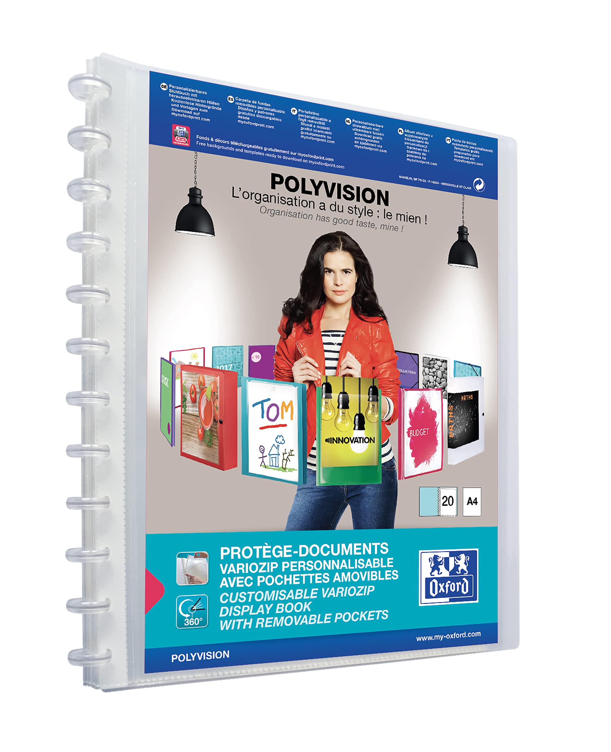 Elba - 100205600 - Polyvision Variozip Customizable Removable Pouch 40 Views (20 pockets) Translucent Polypropylene A4 Clear