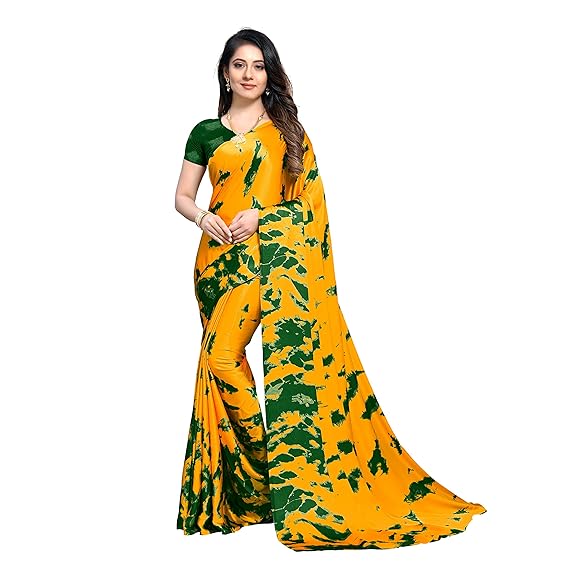 Women's Satin Shibori Print Saree with Unstitched Blouse (Free Size)