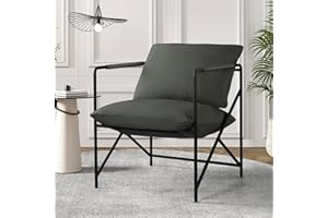 Cfvyne Sling Accent Chair Living Room Chairs, Reading Chair Metal Framed Armchair for Bedroom, Modern Comfy Sling Chair with Shredded Foam Soft Upholstered Single Sofa 300lbs Max(Grey)
