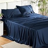 Bedsure King Size Sheets Set, Cooling Sheets for Hot Sleepers, Rayon Derived from Bamboo, Breathable & Soft, Deep Pocket Up to 16 Inches, Hotel Luxury Silky Bedding, Navy