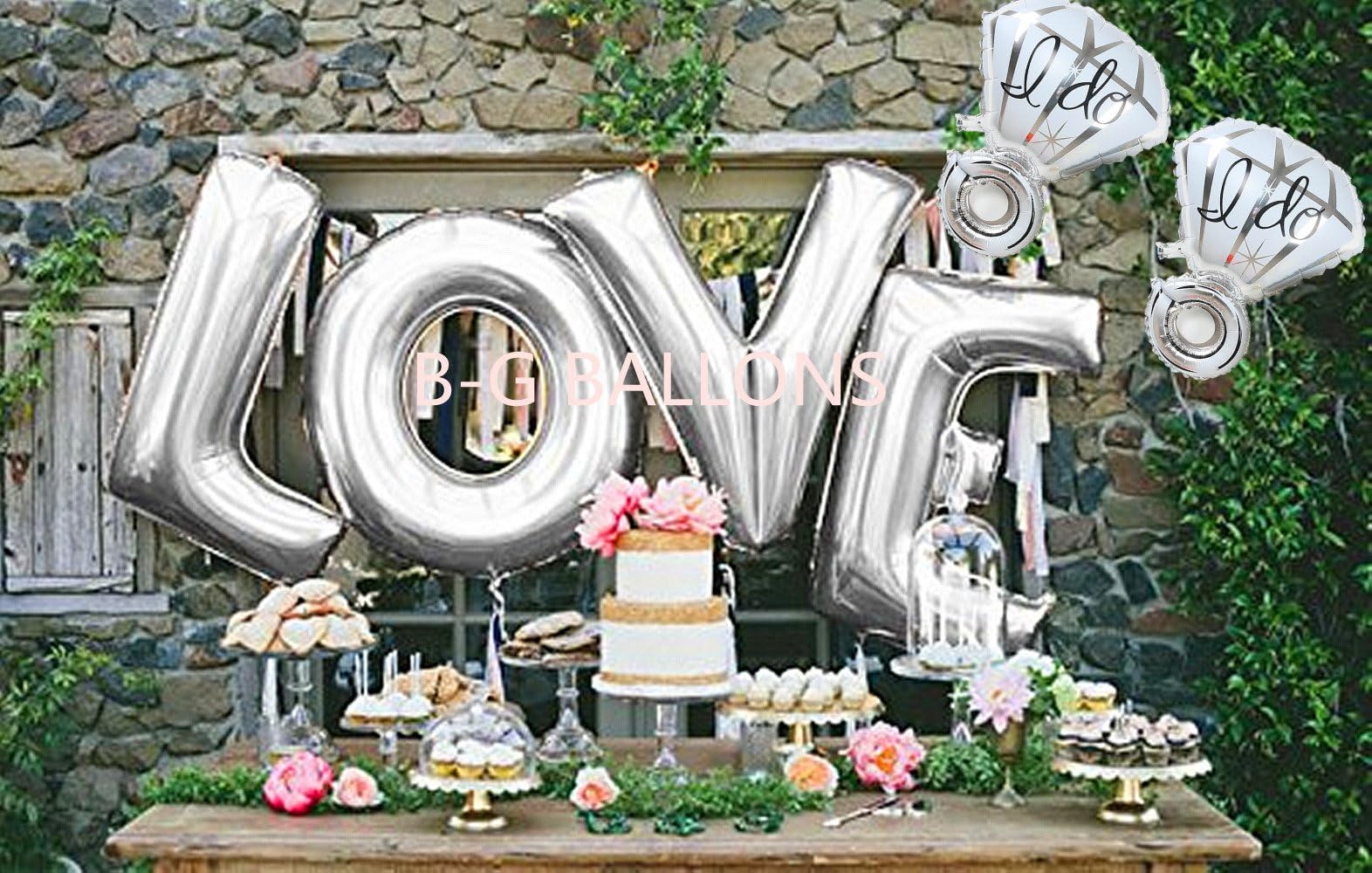 Love (27 INCH) and Diamond Ring (27 INCH) Extra Large Balloon Set, Romantic Wedding, Bridal Shower, Anniversary, Engagement Party, Vow Renewal (Sliver) H012