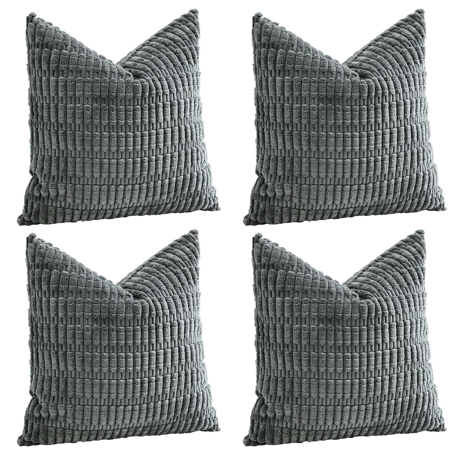 Sungeek Set of 4 Soft Corduroy Decorative Cushion Covers 50x50cm Square Striped Throw Pillow Covers 20x20 Inch for Sofa Couch Living Room Patio Farmhouse Boho Home Decor Pillowcases (Dark Gray)