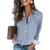 HOTOUCH Button Down Shirts for Women Long Sleeve Blouse Dressy Casual Tops | Business Work Tops with Pocket, Fall Fashion Clothes, V Neck Collared Tops, Everyday Casual, Daily Wear