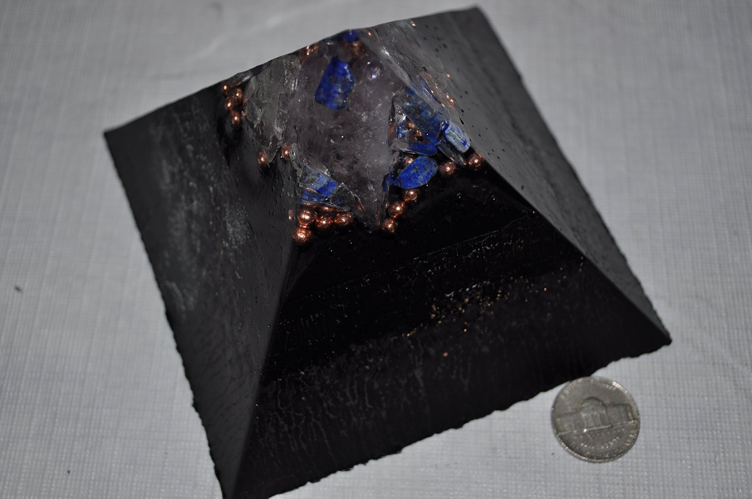 Love Inspired Custom organite emf Protection Device 8 (1 Large Heavy Duty Aesthetic orgone Energy Pyramid with lapiz Lazuli and Quartz Very Powerful Headache Relief)