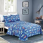 Airplane Blue Sky Print Kids Collection Bedding 3 Piece Airplanes theme Twin Size Sheet Set with Flat Fitted Sheets Pillow sham Airplane Design for boys Bedroom (Airplane, Twin)
