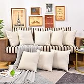 WANZELONYO Sublimation Pillow Covers Blank 16x16 Inch Throw Pillow Cases Bulk for HTV Heat Transfer Vinyl Set of 8 Beige Linen