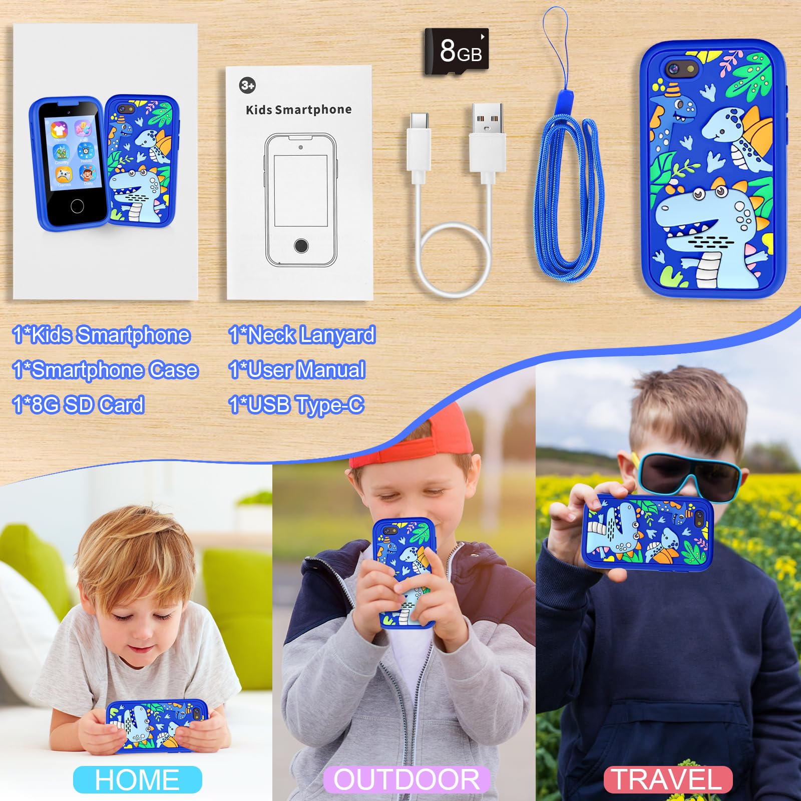 Kids Phone for Boys, Toddler Smart Phone for Girls 3 4 5 6 7 8 Years Old, Birthday Gift for Boys Age 3-8, Pretend Play Toy Phone, Fake Cell Phone with Games, MP3 Music Player(Blue)