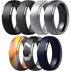 ThunderFit Men's Step Edge Silicone Rings, 10mm