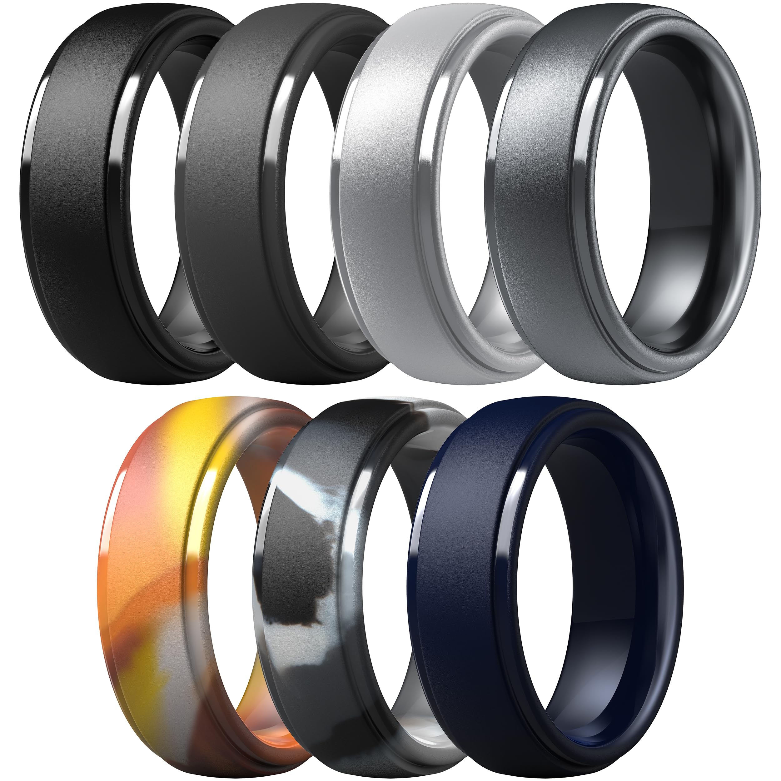 ThunderFit Men's Step Edge Silicone Rings, 10mm