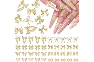Uotey 40 Pcs Metal Bows Nail Charms, Alloy Nail Bows Charm 3D Golden Bowknots Charms for Nails, Assorted Luxury Shiny Bow Tie Nails Gems Charm Nail Art Accessories