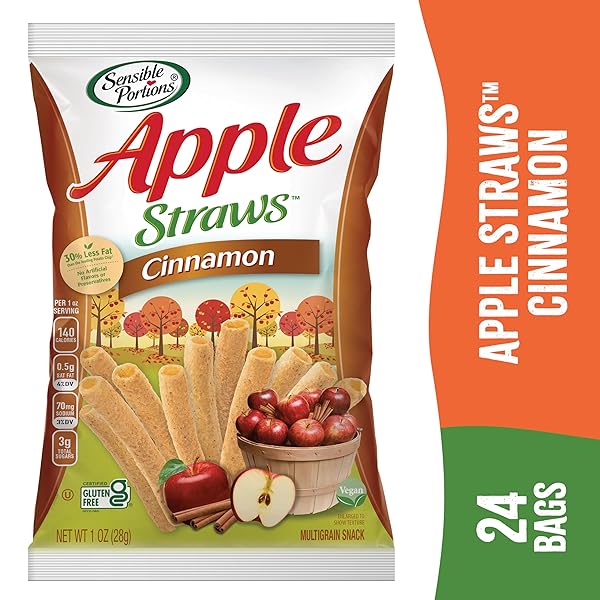 SENSIBLE PORTIONS GARDEN VEGGIE SNACKS – VEGGIE STRAWS, SNACK SIZE, APPLE CINNAMON, 1 OZ (PACK OF 24)