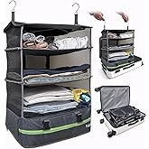 Stow-N-Go Portable Hanging Travel Shelves, Packing Organizer for Luggage. Carry on Closet for Clothes. Expandable Packing Cube. Travel Essentials. Dak Gray - XL