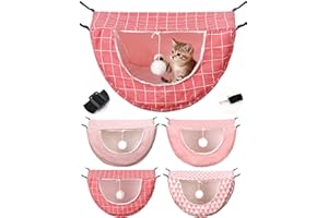 Unittype 4 Pieces Cat Cage Hammock Hanging Pet Bed Double Layer Soft Plush Hanging Pet Comfortable Hammock Bed for Indoor Kitten Ferret Hamster Rabbit or Small Animals, 4 Styles(Pink Dots)