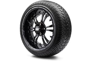 GOLF CART KING MODZ® Vampire Glossy Black 14" Golf Cart Wheels and Arisun Cruze (205/30-14) Low Profile DOT Golf Cart Tires Combo - Set of 4