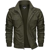 CRYSULLY Men's Military Jacket Casual Workwear Coat with Multi Pockets | Cotton bomber jacket, zip closure with snap buttons, stand collar, ribbed knit cuffs and hem, multi tactical pockets