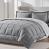 Nestl 7 Piece Queen Comforter Set – Grey Reversible Bed in a Bag – Complete Queen Size Bedding Set with Sheets, Pillowcases and Shams