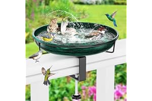 ODSNANIE Deck Mounted Metal Bird Bath for Outside, Detachable Birdbath Bowl with Adjustable Steel Clamp, Outdoor Bird Feeder 