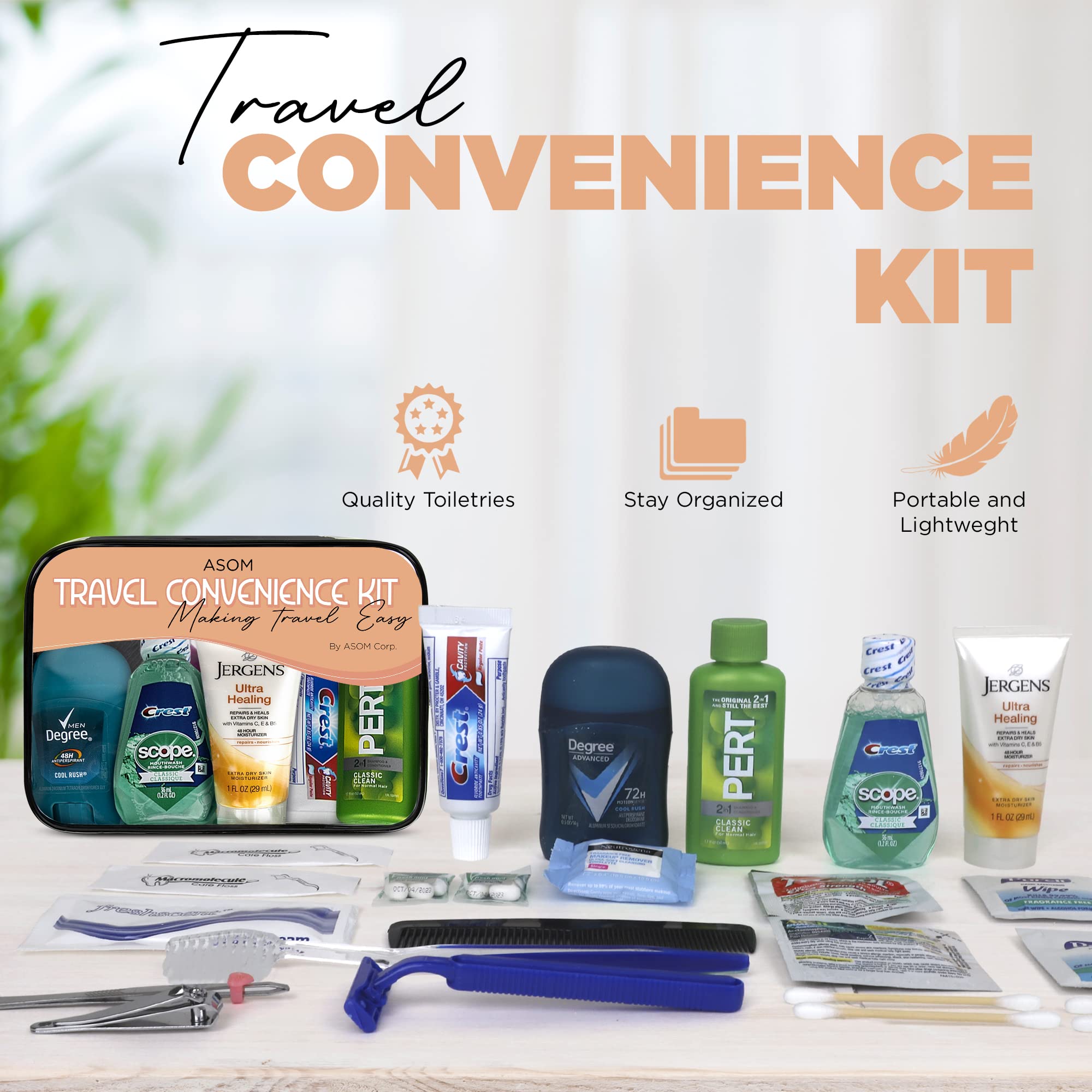 Asom Toiletry Travel Kit - 20 Piece TSA Approved Personal Care & Hygiene Essentials Set for Men & Women, Pre-Filled Convenience for Travel, Airplane Carry-On Ready