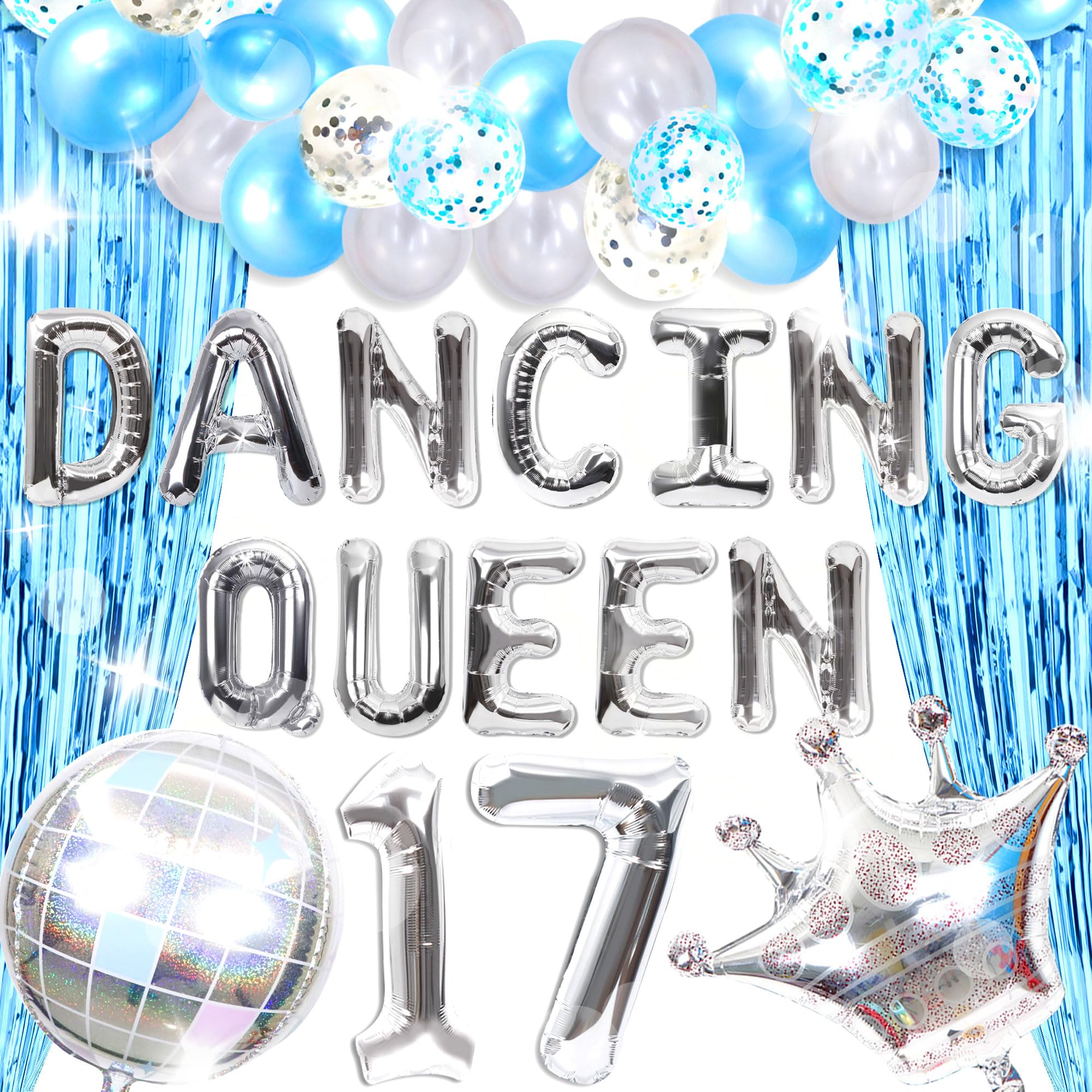 Photo 1 of 37 PCS Dancing Queen 17 Balloons Dancing Queen Mamma Mia Party Decorations 17 Birthday Party Decoration Sliver Blue 17 Birthday Decoration Mamma Mia Party Supplies