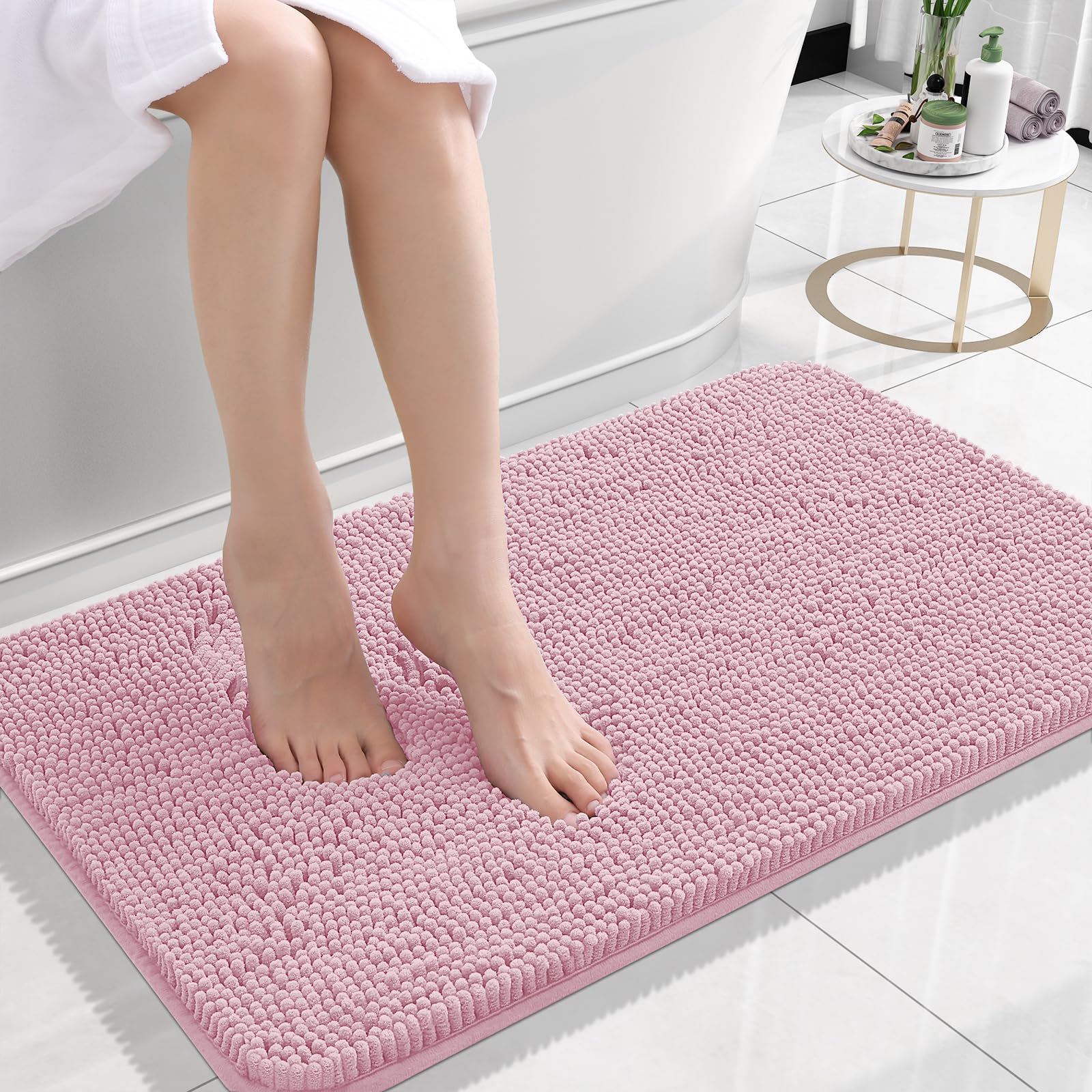 Photo 1 of OLANLY Bathroom Rugs 24x16, Extra Soft Absorbent Chenille Bath Rugs, Rubber Backing Quick Dry, Machine Washable Bath Mats for Bathroom Floor, Tub and Shower, Home Decor Accessories, Dusty Rose