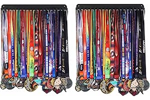 Goutoports Medal Display Hanger - Sport Award Plaques Holder Rack for Wall Mount - Black Steel Metal Holder with 20 Hooks Hold Up 60 Medals Easy to Install