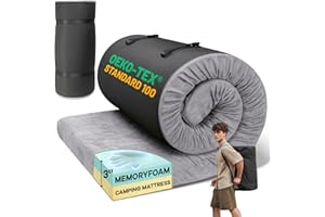 ANZHIXIU Memory Foam Camping Mattress Pad, Portable Roll Up Pads for Adults, Sleeping pad for Camping Bed, Car Bed Mat with Travel Bag- Grey