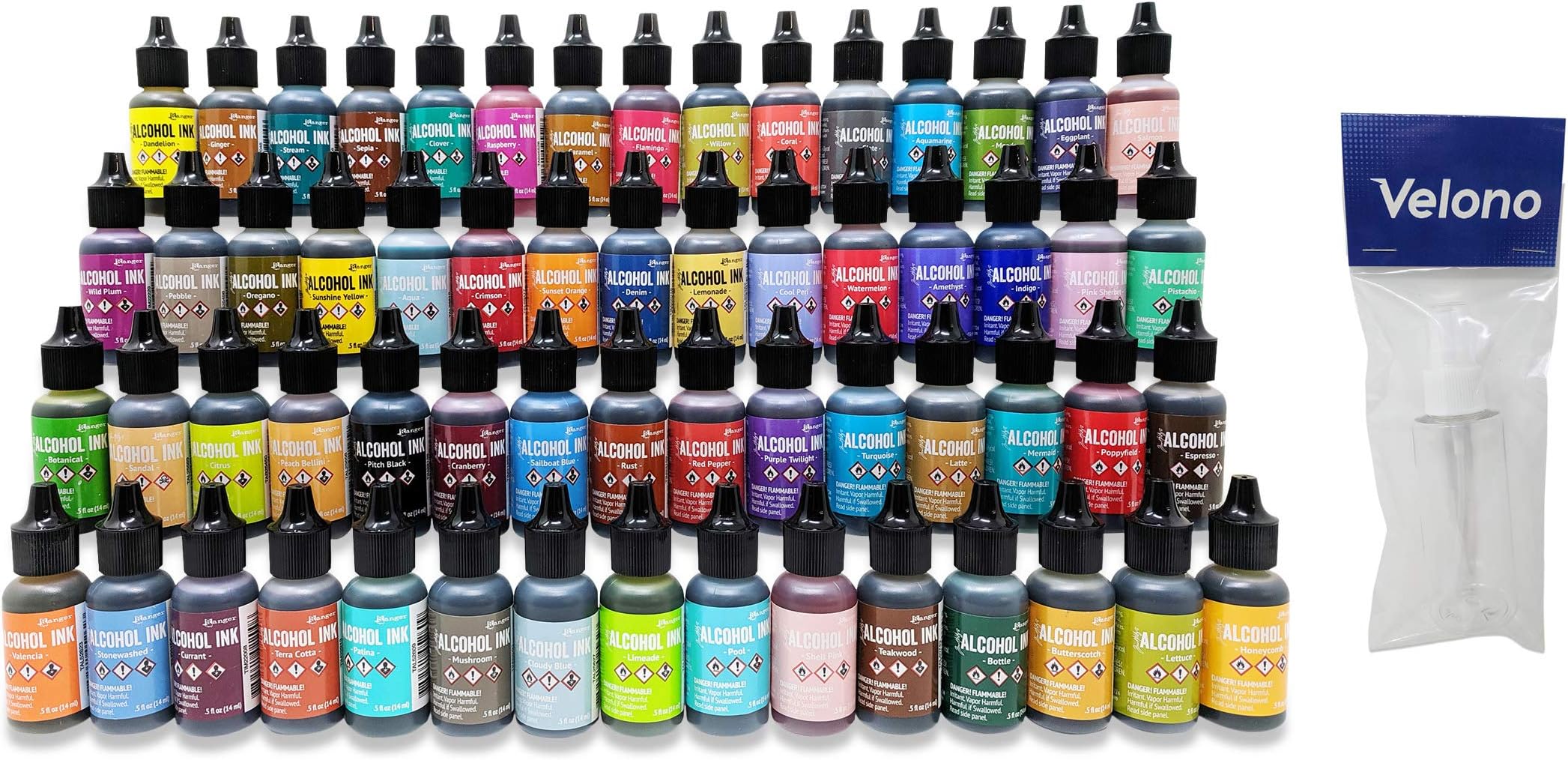 Ranger Tim Holtz Alcohol Ink Complete Set 61-Piece Bundle, (60) Unique Alcohol Ink Colors, (1) Velono 2oz Clear Spray Bottle