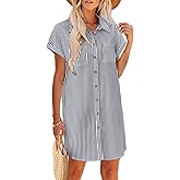 Zeagoo Summer Dresses for Women 2025 Cotton Button Down Short Sleeve Tshirt Dresses Casual Mini Beach Dress
