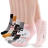 Non Slip Grippy Socks for Women Girls 5 Pack Cute Cat Grip Socks Pilates Slippers Footies for Yoga Barre Hospital
