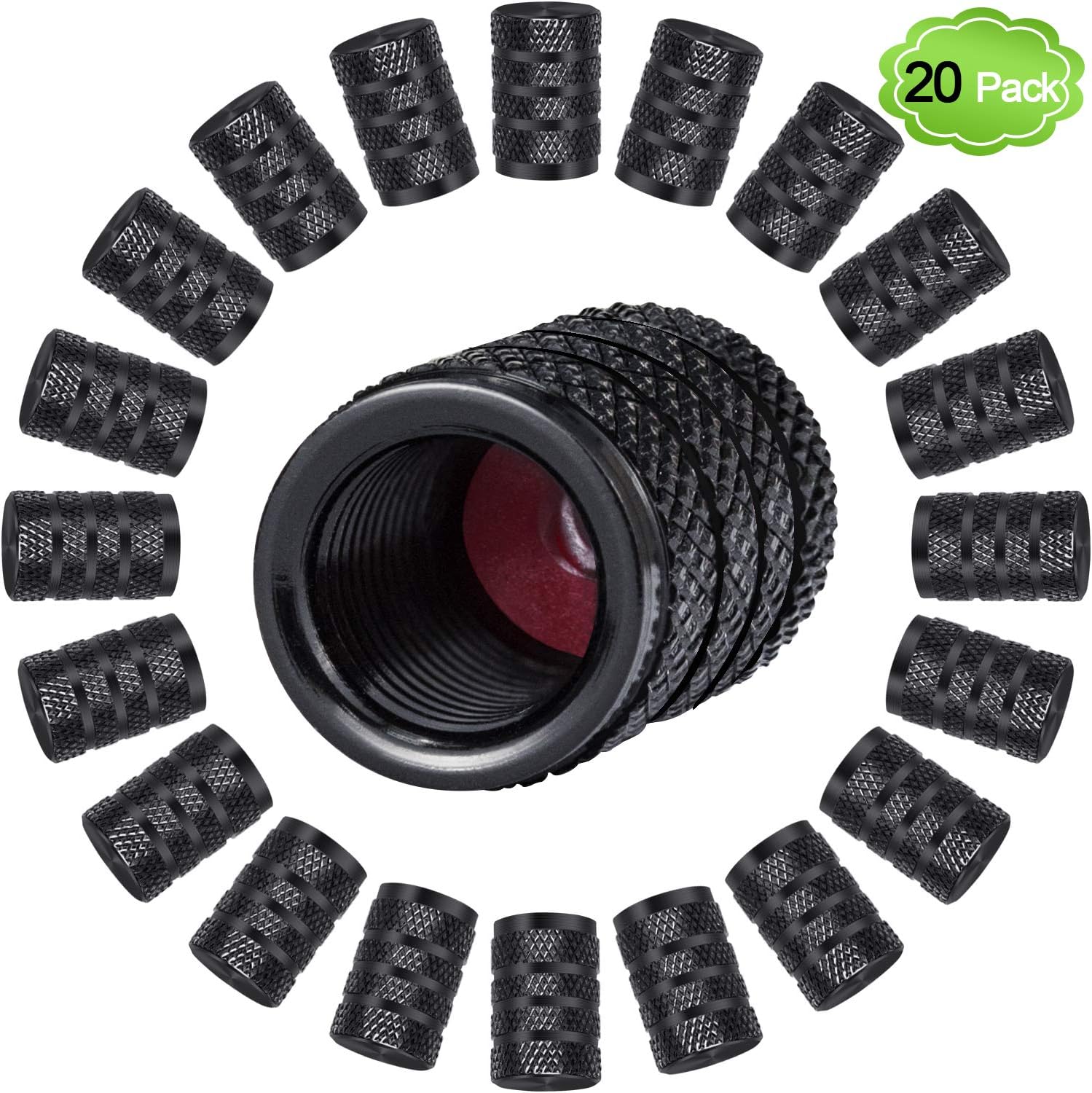 MENOLY Tire Valve Caps (20 Pack) Aluminum Heavy-Duty Stem Covers (Dust-Proof, O Rubber Seal) Universal Fit for Cars, SUVs, Bike and Bicycle, Trucks, Motorcycles - Black