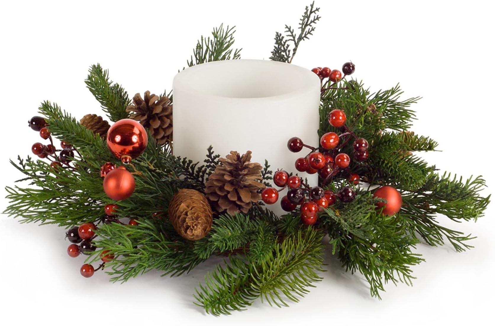 HomeEyeCandy 18” Pine and Berry Candle Wreath Christmas DÉCOR