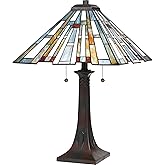 Quoizel Maybeck 2-Light Valiant Bronze Table Lamp with Tiffany Shade, Hand-Assembled Art Glass Desk Lamp, Durable Resin Tradi