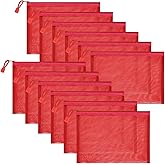 Sinzip 12 Pieces Zipper Nylon Mesh Pouch, Mesh Cosmetic Bags Makeup Bags Pencil Case, Multipurpose Travel Bags for Cosmetic School Office Supplies and Travel Accessories (Red, A5)