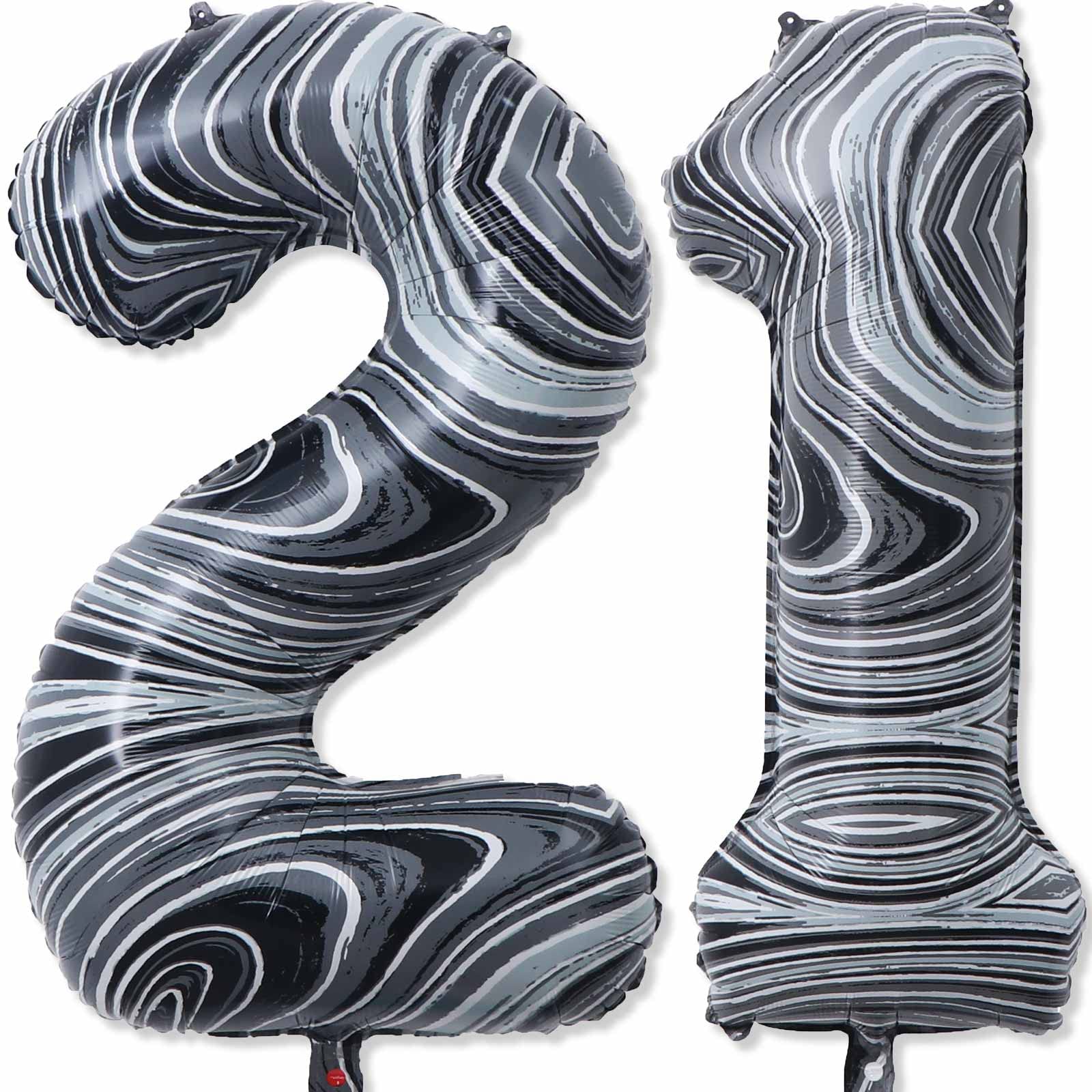 Photo 1 of 21 Balloon Number, 40 Inch Black Marble Foil Balloons Giant Jumbo Helium Number 21 or 12 Balloons for Boys Girls 21th 12th Birthday Decorations Anniversary Events Party Decorations(Black Marble Agate)