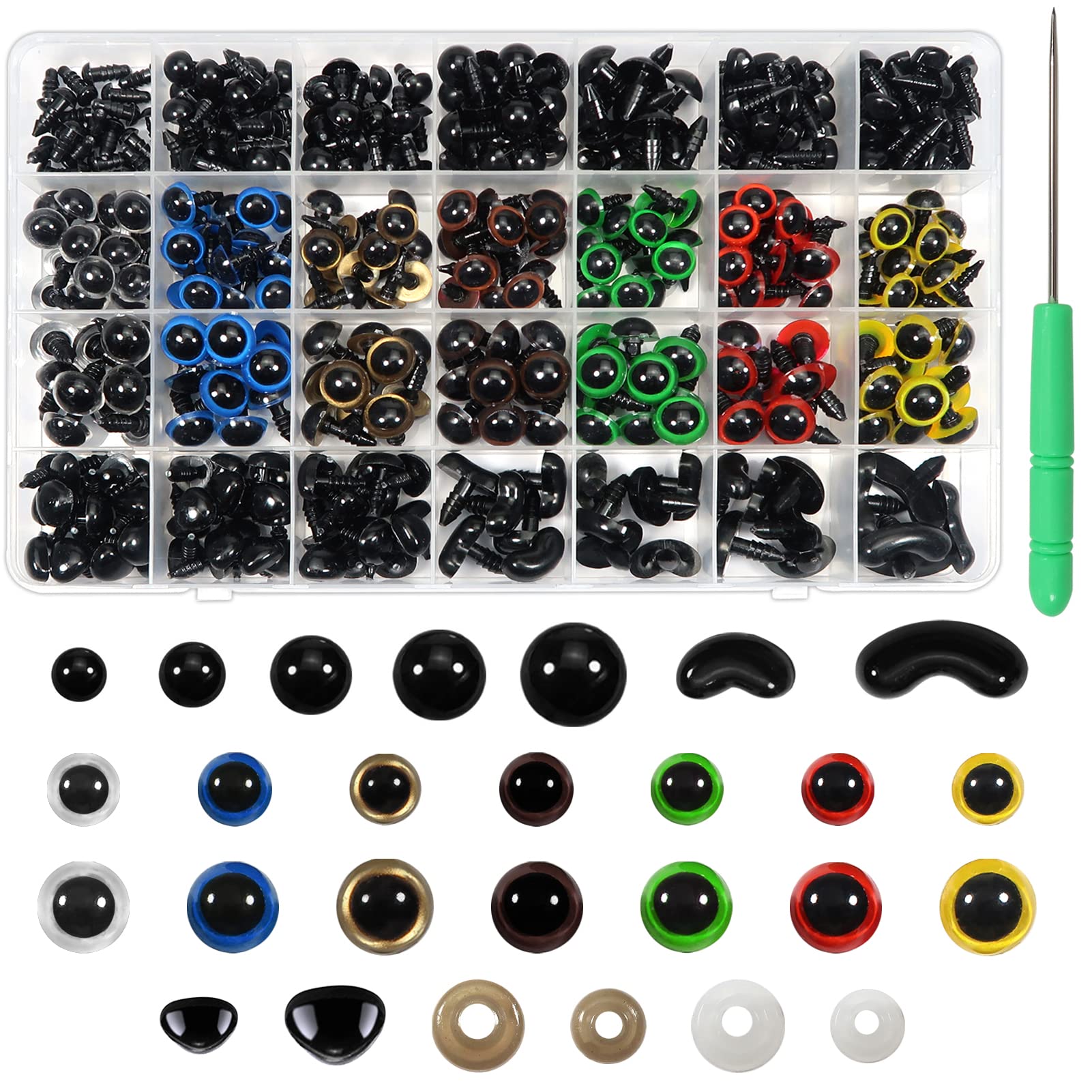 TOAOB 780 Pieces Safety Eyes 6 to 12mm Colorful Plastic Craft Eyes Doll Eyes And Noses Set with Washers for Soft Doll Making DIY Craft Plush Animal