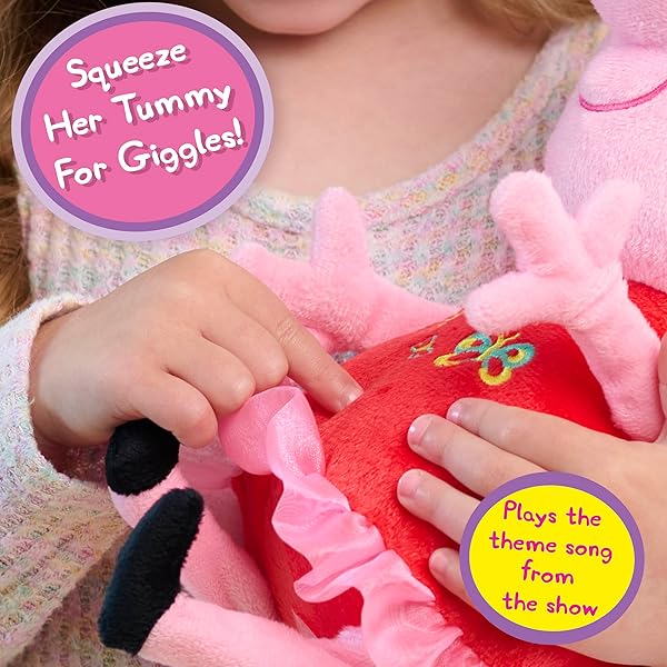 PEPPA PIG GREAT DAY FOR GIGGLES PEPPA 9-INCH PLUSH WITH MUSIC AND SOUND, GIGGLES AND SNORTS, KIDS TOYS FOR AGES 3 UP BY JUST PLAY