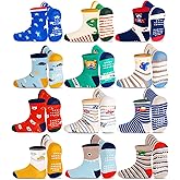 GRPSKCOS Toddler Non Slip Socks- 12 Pairs Anti Skid Kids Socks Cute Crew Grips Sock for 1-7 Years Boys Girls Children
