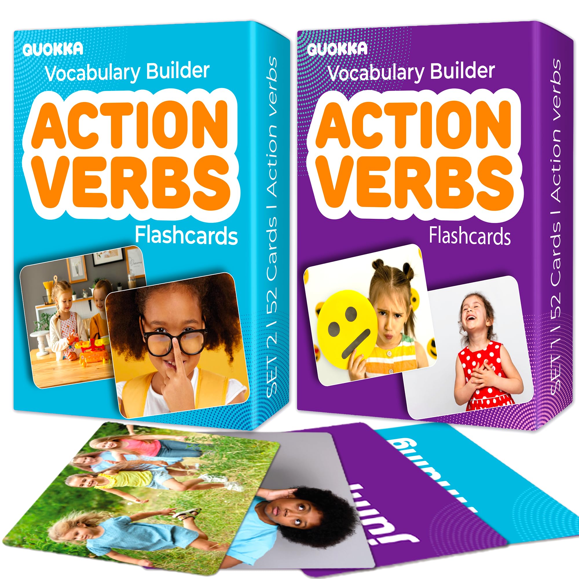 QUOKKA 104 Action Verbs Flash Cards for Speech Therapy Materials ESL Teaching – Educational Vocabulary Builder with Realistic Images for Kids Adults – Picture Cards for Speech and Cognitive Learning — image 1