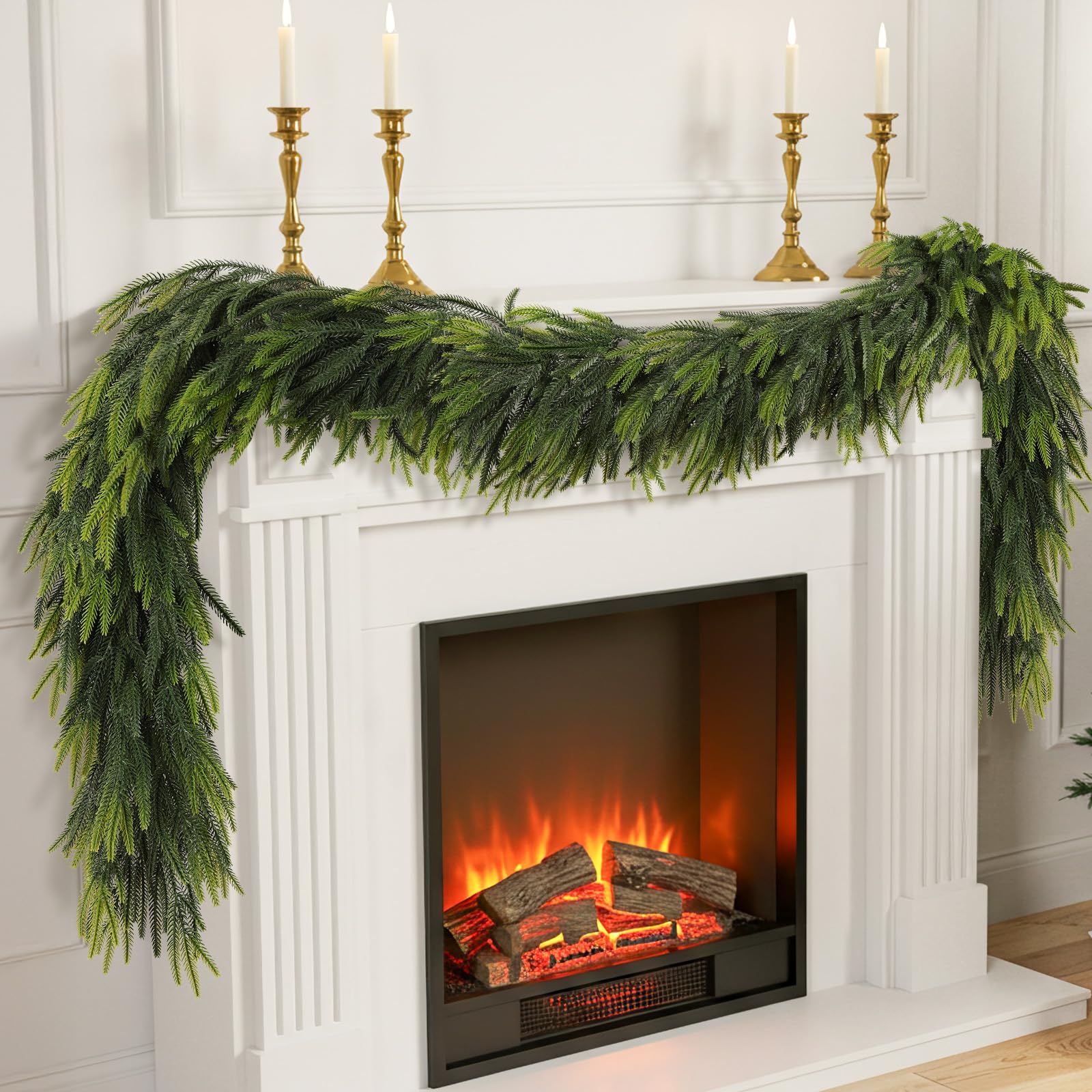 Photo 1 of N&T NIETING 6FT Christmas Norfolk Pine Garland Real Touch Pine Artificial Faux Greenery Garlands Winter Christmas Garland for Table Mantle Fireplace Holiday Indoor Outdoor Xmas Decorations (1 Pcs)