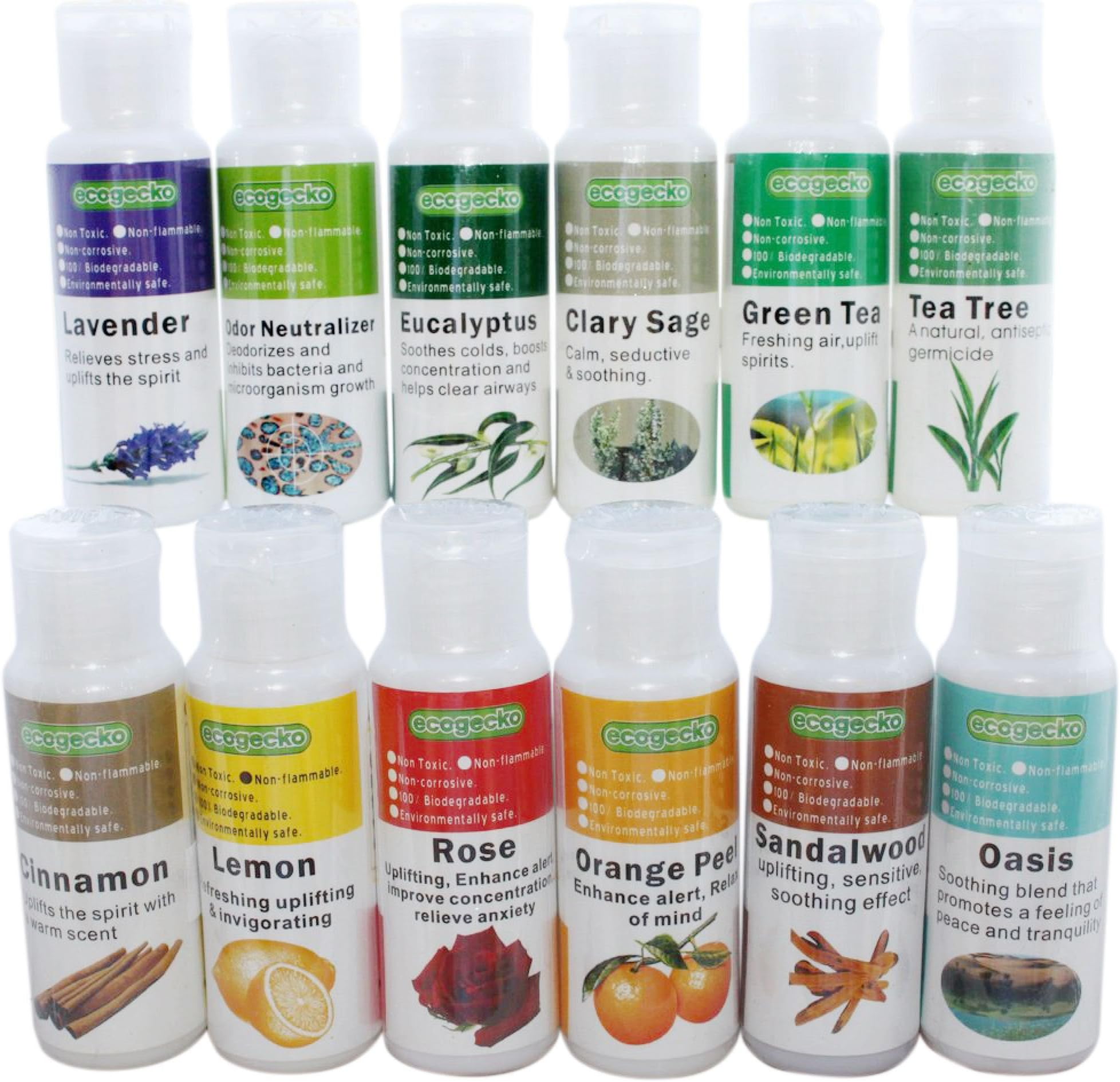 ecoGecko Fragrant Aroma Oil (30 ml) for Water Based Air Revitalizers and Air Diffusers, Air Freshener, 12 Scent Pack