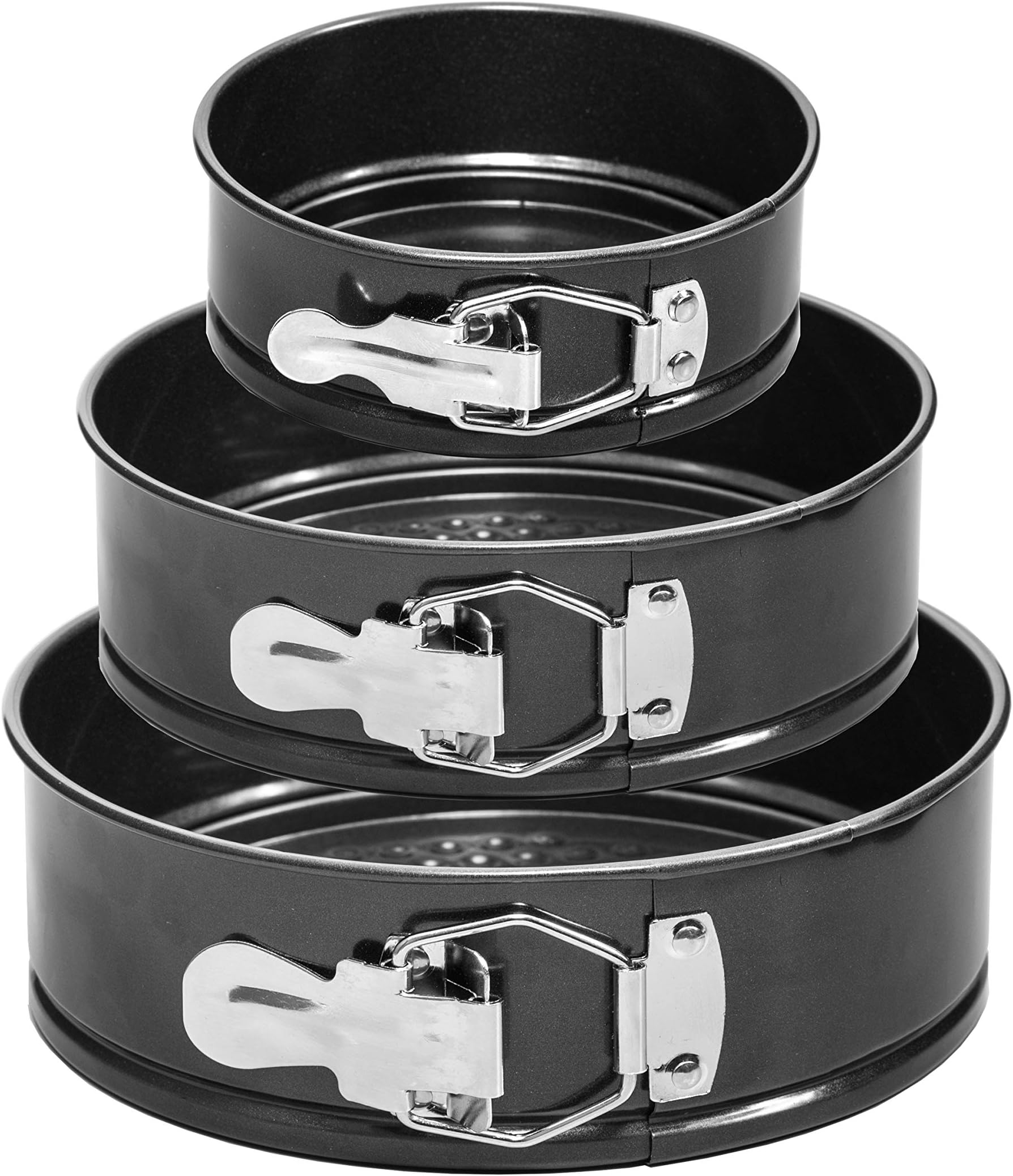 HomeBee Non-Stick Springform Pan Set of 3 (4", 7", 9 Inch) | Leakproof Round Baking Pans with Quick Release Latch and Removable Bottom | Cheesecake, Wedding Cake Bakeware Set | Black (3 piece)