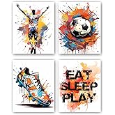 Graffiti Soccer Wall Art,Sport Graffiti Art Soccer Shoes Posters Pictures Sports Theme Colorful Football Canvas Paintings for Bedroom Boys Room Kids Playroom Home Decoration Set of 4(8"x10",Unframed)