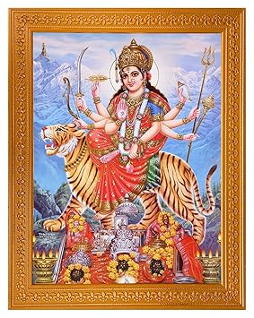 Shree Handicraft Poster of Durga MATA Painting Photo Frame Painting Wall Mount (32 cm x 26 cm x 1.5 cm,Acrylic Sheet Used)