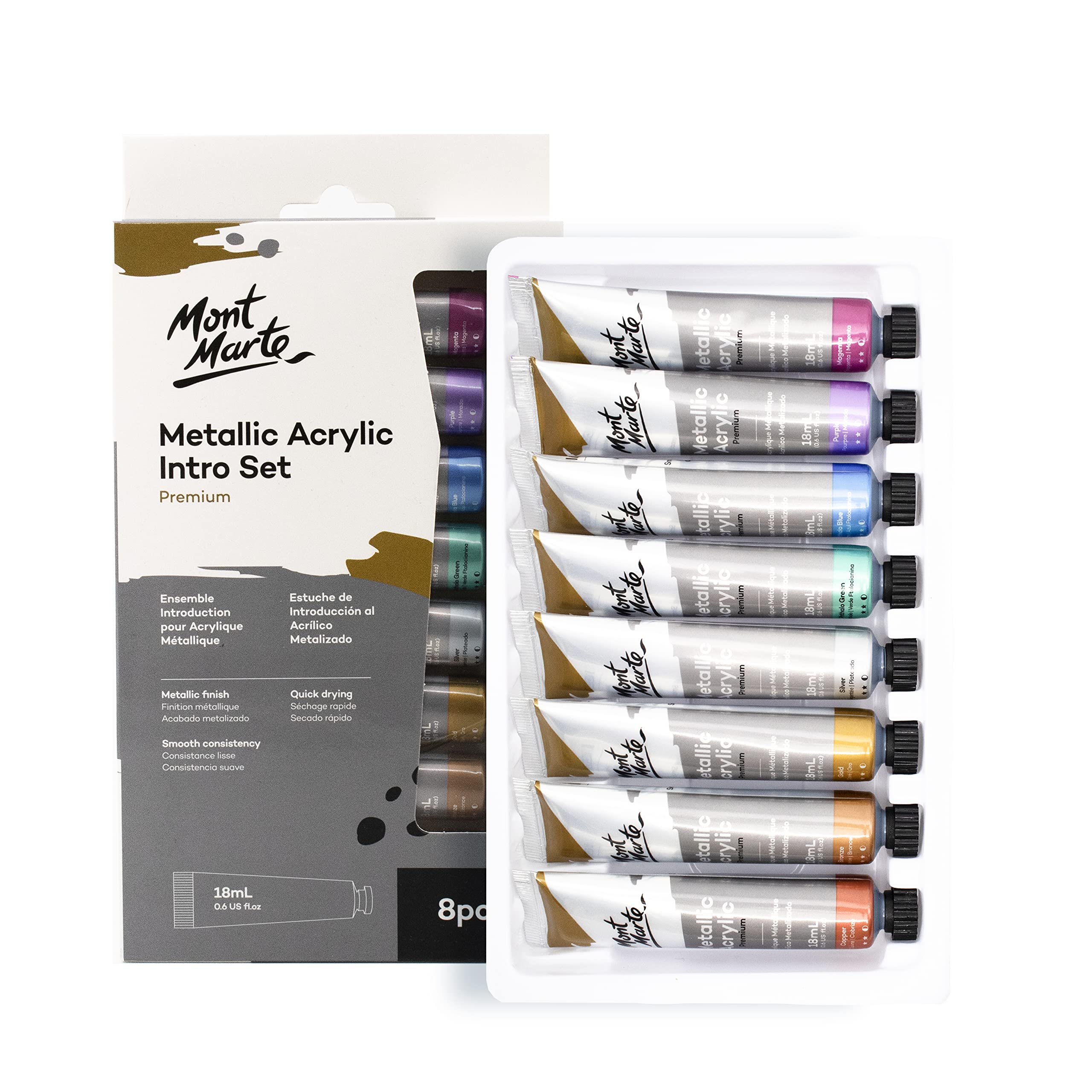 MONT MARTE Acrylic Paint Set - Metallic - 8 pieces, 18 ml tubes - Ideal for Acrylic Painting - Brilliant lightfast colours with high Opacity