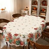 shuownshg Oval Fall Tablecloth 60x84 Inch, Thanksgiving Autumn Harves Pumpkin Flower Table Cloth, Waterproof Wrinkle Resistant Table Cover for Fall Decorations Decor